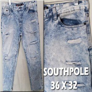 Southpole Distressed Acid Washed Denim Jeans size 36 X 32 (T-330)